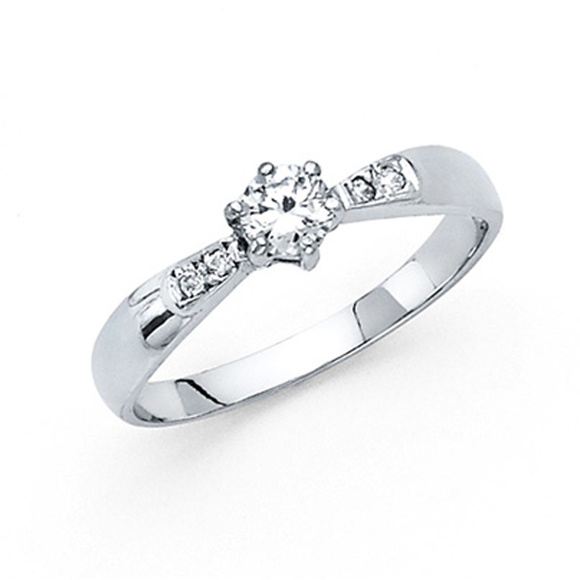 14K 6-Prong Basekt Set & Pave CZ Engagement Ring